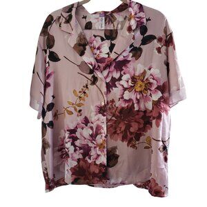 Lilac & London Pajama Set Size XXLarge Pink Floral Satin Look Pants & Top